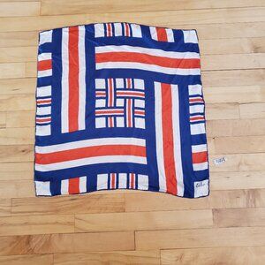 Vintage 100% Silk Echo Scarf Red White and Blue Geometric Pattern 23 x 23"